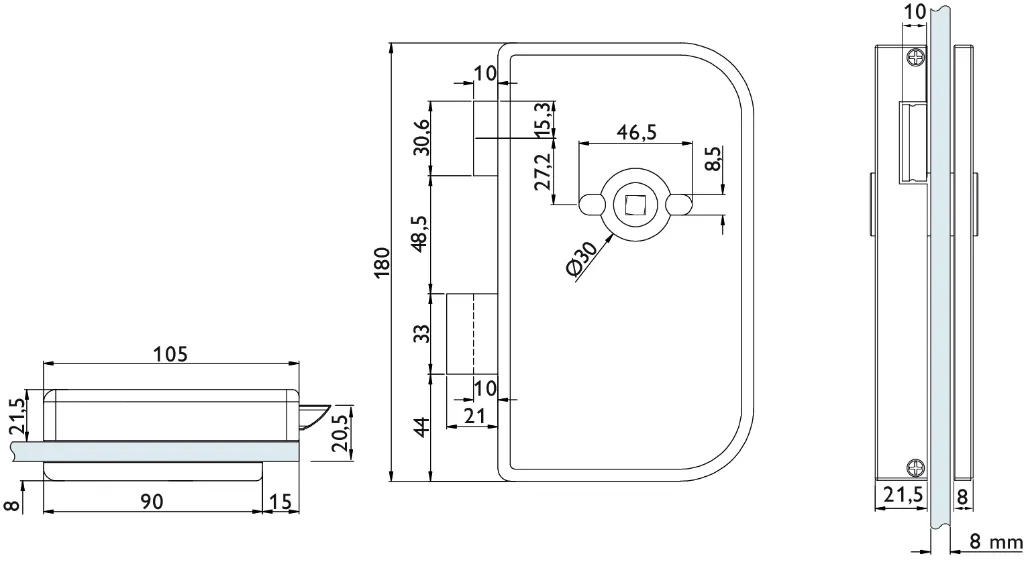 Glastürschloss Hochformat, abgerundet – für Drückerrosetten_r_8_mm_ol.webp
