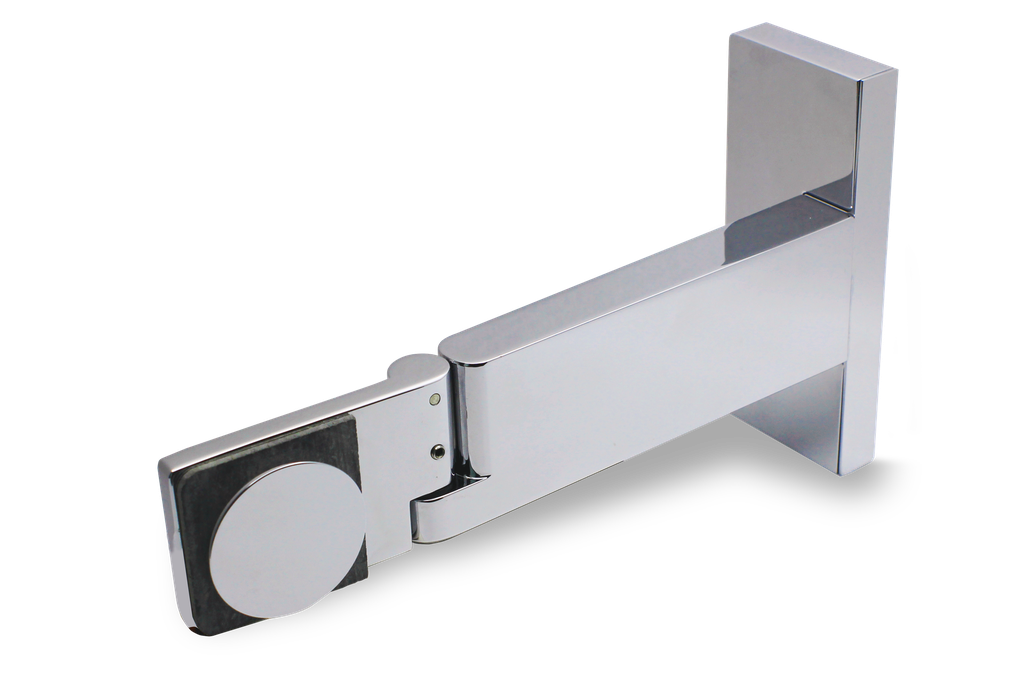 Poseidon Hebe-Senk Scharnier Glas-Wand 90° links mit Tragarm (Konus40/Chrom-Glanz)