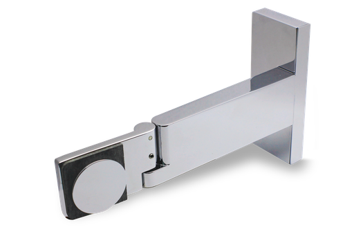 [402002] Poseidon Hebe-Senk Scharnier Glas-Wand 90° links mit Tragarm (Konus40/Chrom-Glanz)